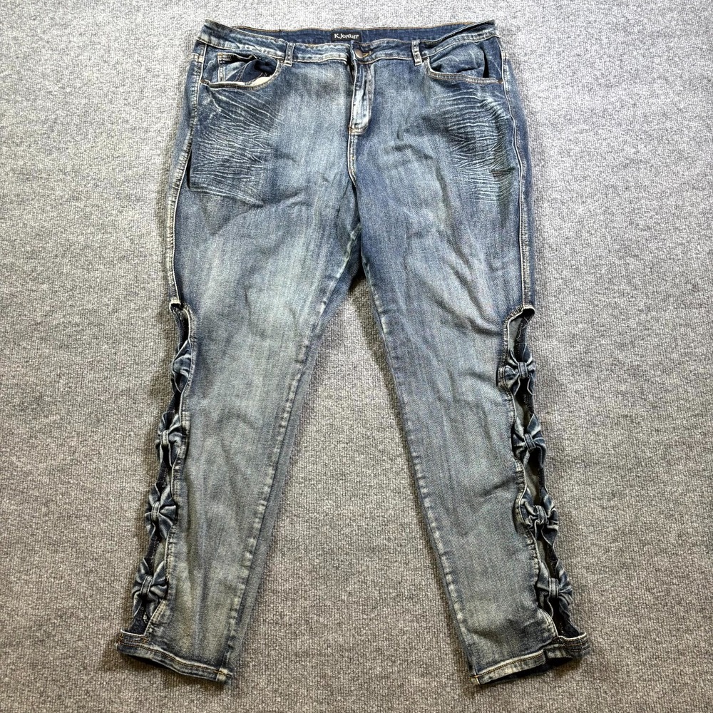 K. Jordan Skinny Jeans Womens 22W Gray Denim Side Cut-Out Bows Faded Stretch